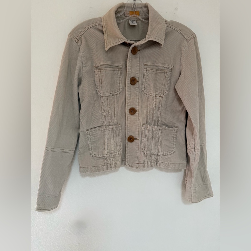 Tulle Cream Corduroy Jacket with Wooden Buttons